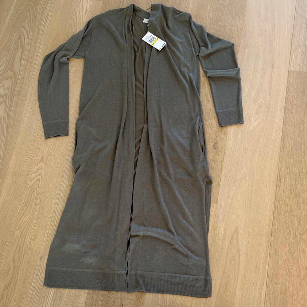 Michael Kors Collection Green Open Cardigan with side slits and pockets